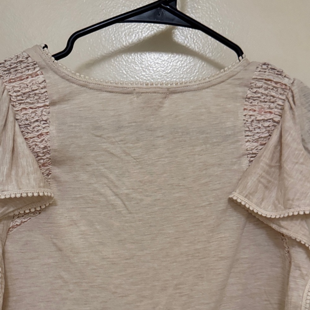 Anthropologie Tiny Cream embroidered Floral V-Neck Blouse - Picture 5 of 5